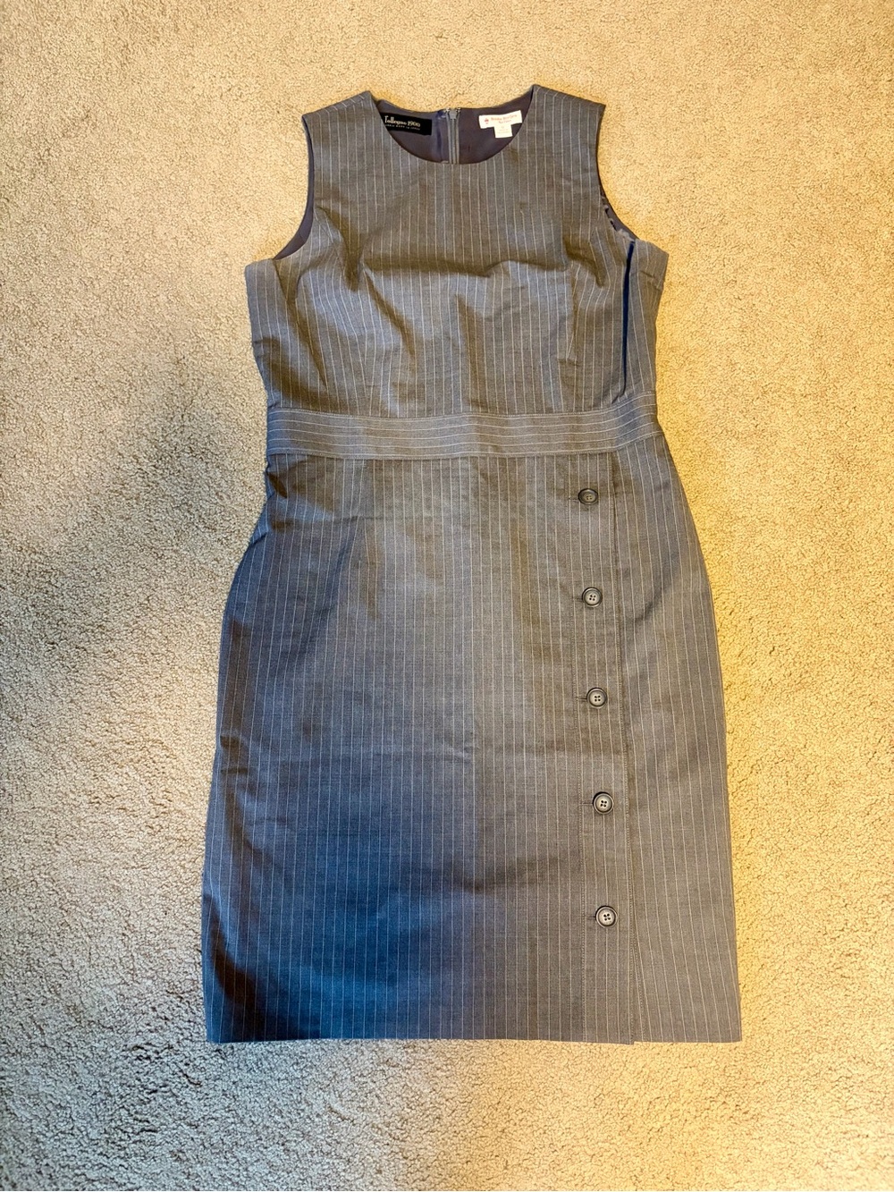 Brooks Brothers Grey Pinstripe Sheath Dress - Red Fleece - 98% wool (very soft)